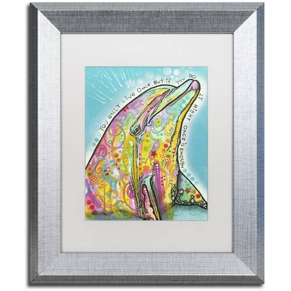 Trademark Fine Art "Dolphin" Canvas Art by Dean Russo, White Matte, Silver Frame