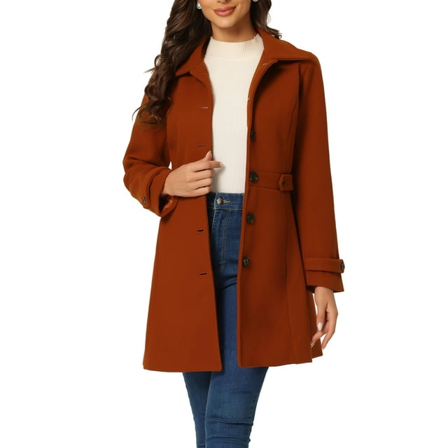 INSPIRE CHIC Manteau Trench Long d'Hiver Classique pour Femme à Simple Boutonnage avec Poches TP Rouge Brique
