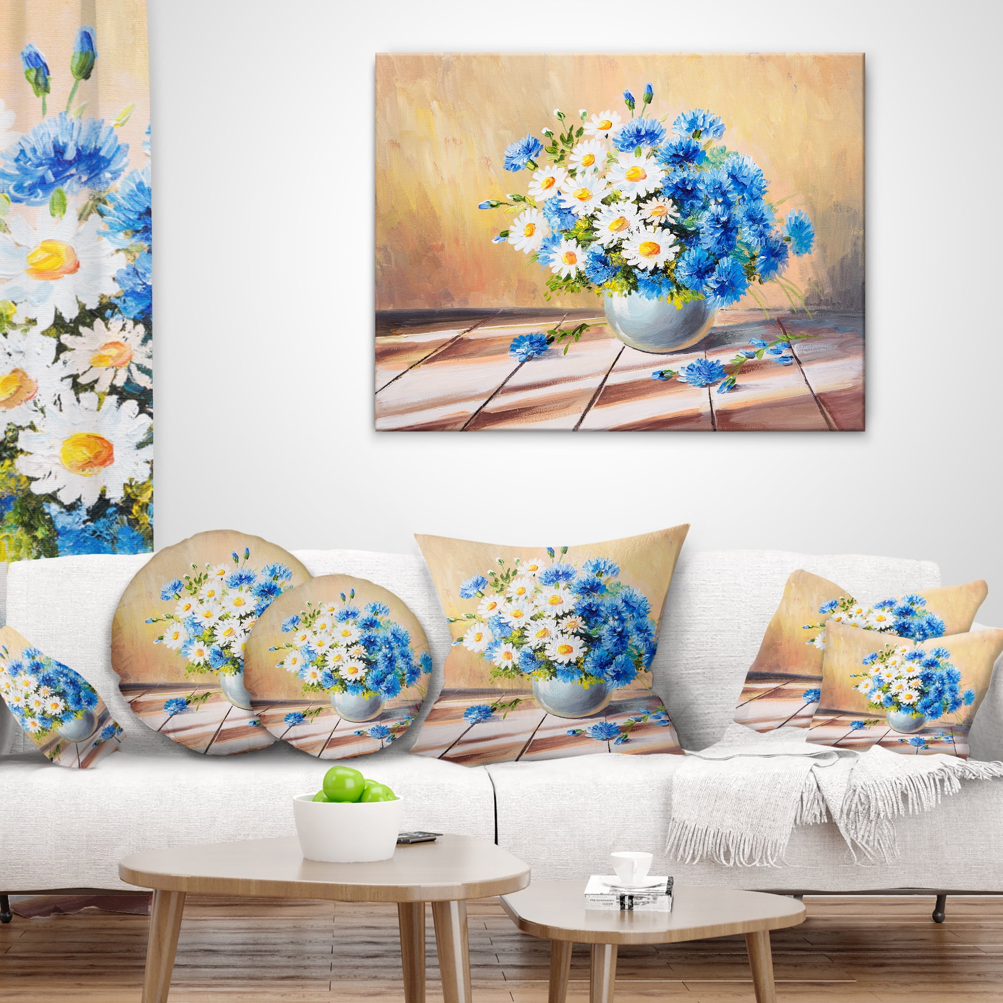Designart Bouquet on Wooden Table - Floral Throw Pillow - 18x18