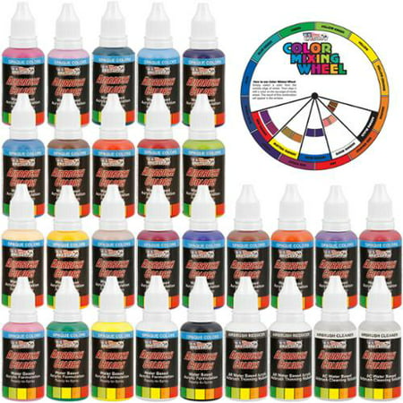 24 Color 1oz Super Starter Airbrush Acrylic Paint Set Cleaner Thinner Color Mixing (Best Acrylic Paint Starter Kit)
