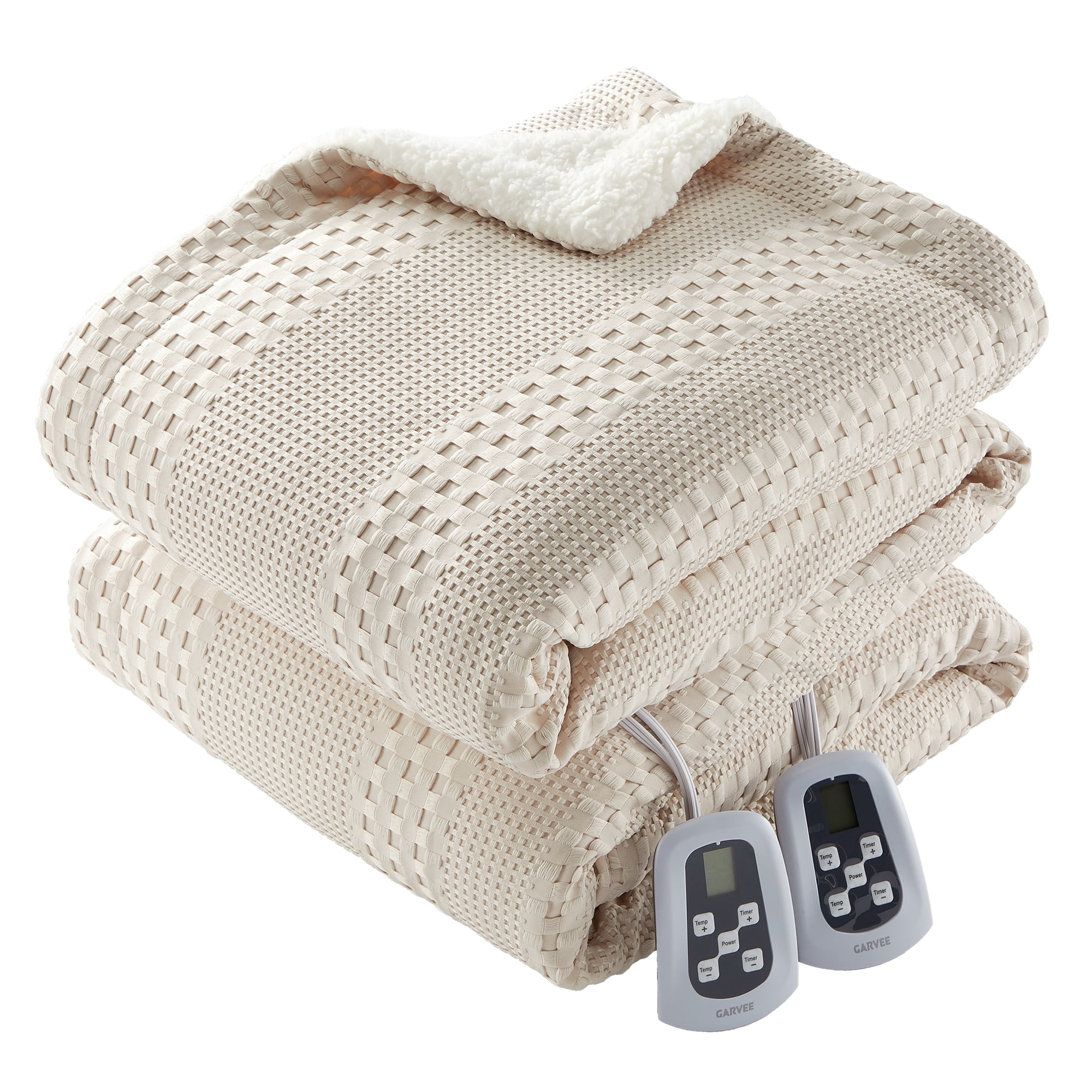 King Size Heated Electric Blanket – Dual Control, 9 Heat Settings, Waffle Weave Sherpa, Auto-Off Timer, Machine Washable – Soft & Warm for Bed, Couch, Sofa – Khaki, 90x100 Inches
