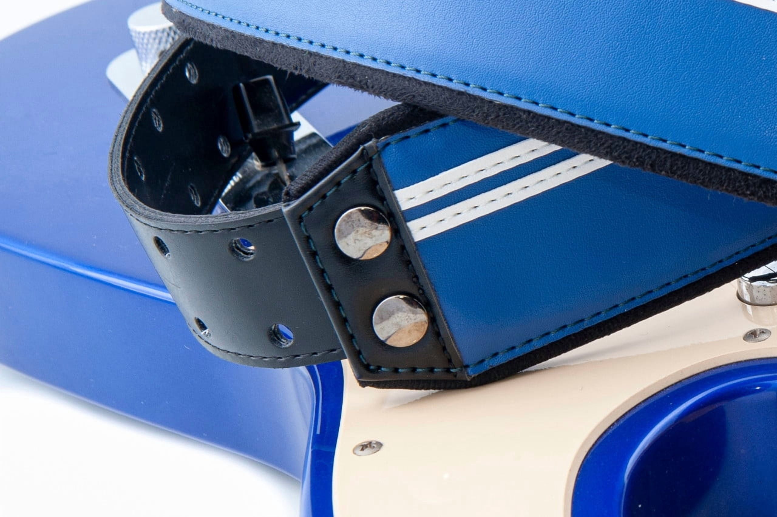 RightOn! Straps Mojo Collection Race-60 Guitar & Bass Strap made with Vegan Leather – Stylish and Comfortable - Blue