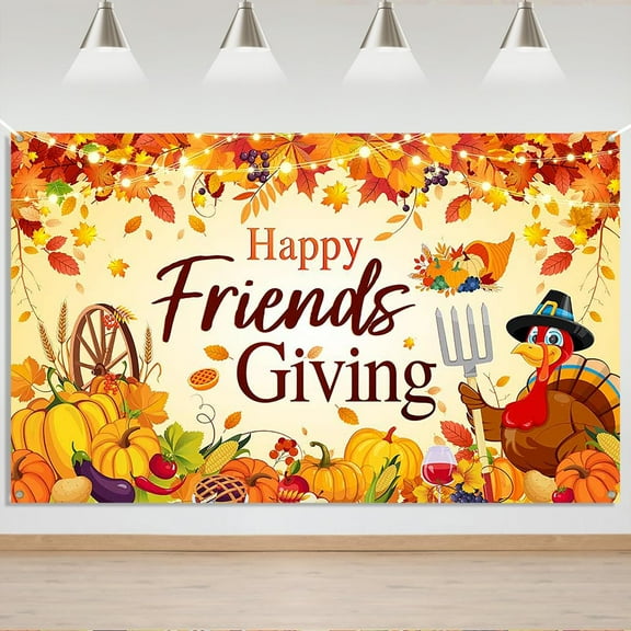 5.9x3.6FT Friendsgiving Backdrop Thanksgiving Fall Friendsgiving Photography Background Give Thanks Happy Thanksgiving Party Decorations Banner Supplies Photo Booth Props