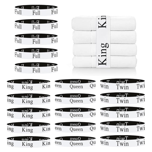 20 Pieces Bed Sheet Organizer Bands, Bed Sheet Size Label Bands for Linen Closet Organizers and Storage, Elastic Bedding Band Labels for Organizing Bed Sheets