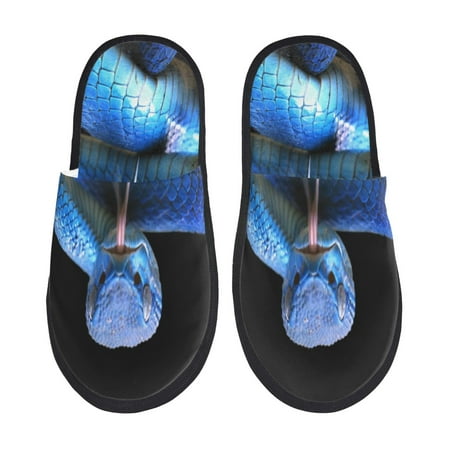Balery Blue Viper Snake Slient Indoor Furry Fleece Comfort House Shoes Soft Non-Slip Home Shoes Cotton slippers House Slippers-- Large