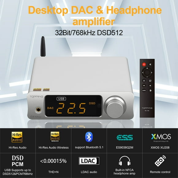 Topping DX3pro+ LDAC Headphone Amplifier - ES9038Q2M XU208 NFCA Bluetooth5.0 Audio Decoder USB/Opt/Coax DAC AMP Pre Amplifier with Remote Control