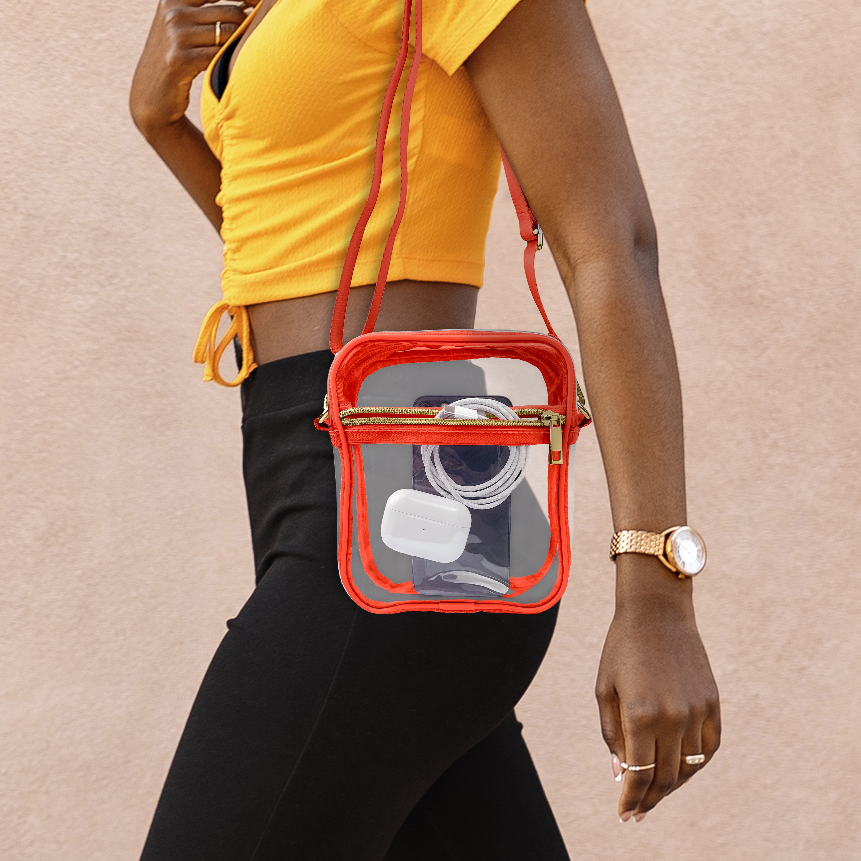 Hello Hobby Cell Phone Handbag, Customizable Transparent Purse for Stadiums, Concerts, and Everyday Use, Red