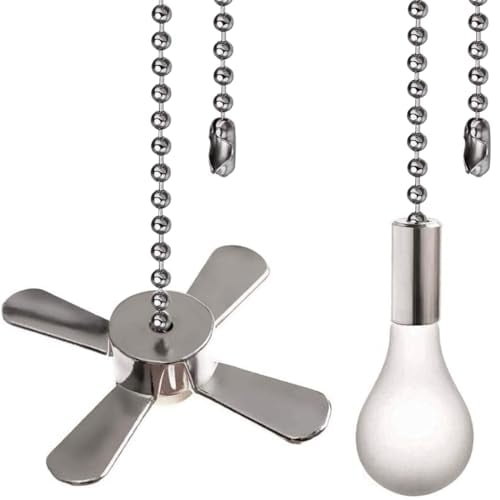 Ceiling Fan Pull Chain Ornaments Extension Chains with Decorative Light Bulb and Cord 13.6 Inches Fan Pull Chain Set For Ceiling Light Lamp Chain (Nickel)