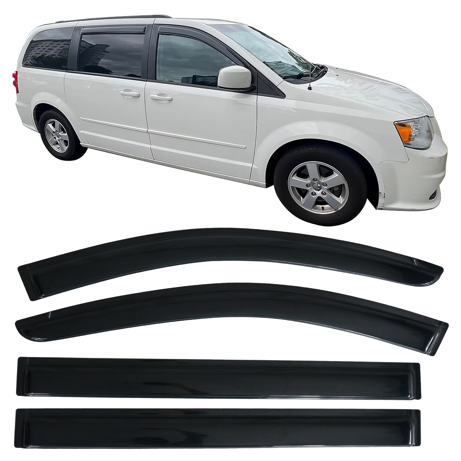 Ikon Motorsports Window Visors Compatible with 2008-2016 Chrysler Town Country 2008-2020 Dodge Grand Caravan Acrylic Side Vent Windshield Deflector Rain Guard 4Pc Set Outside Mount