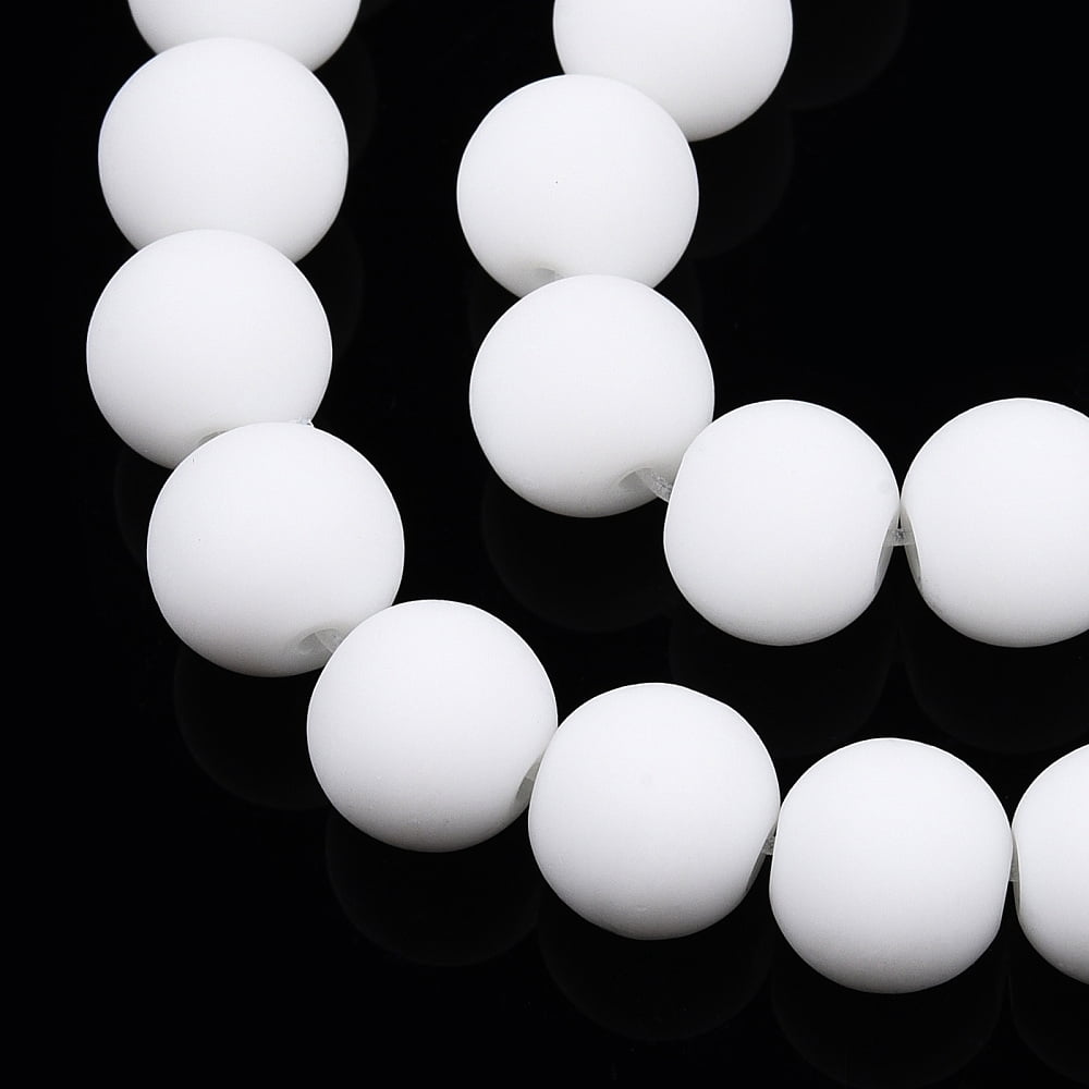 20strands Opaque Glass Beads Strands Frosted Round White 8~8.5mm Hole: 1.5mm about 51~53pcs/strand 14.96 inch~15.55 inch(38~39.7cm)