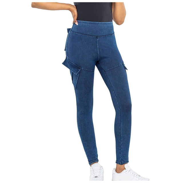 Gubotare Tummy Control Jeans Women's Mid-Rise Stretch Pull-On Jegging (Blue,Size S)