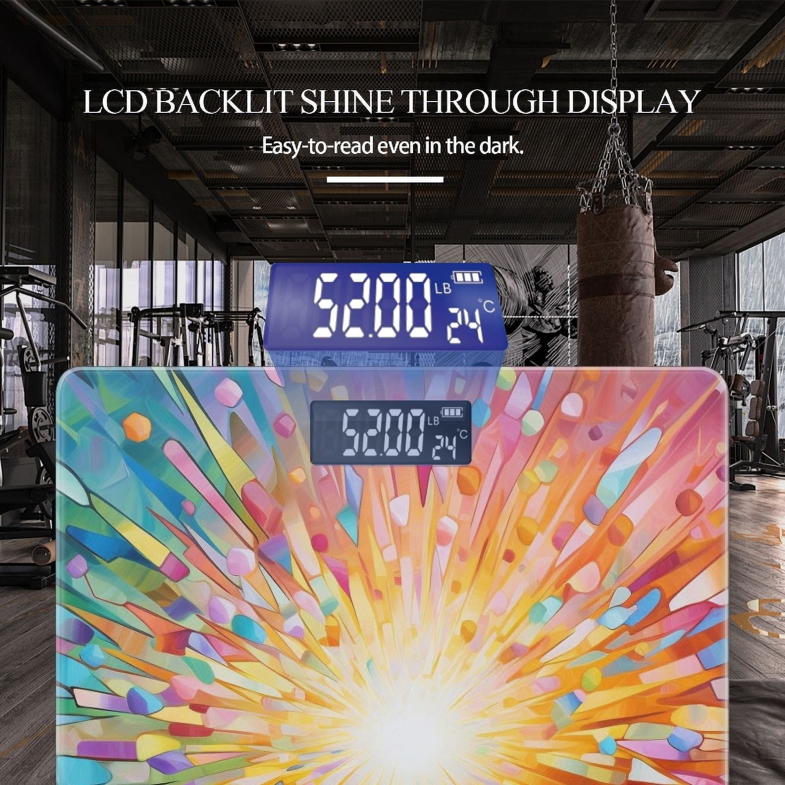 Bathroom Scale, Highly Accurate Digital Body Scale,Precisely Measures Weight up to 400 lbs-Light Radiating From The Center And Spreading Out In All Directions