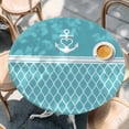 thumbnail image 2 of Blue Morocco Round Tablecloth, Fitted Table Cover with Elastic for 55"-60" Round Tables, Modern Geometric Nautical Anchor Stripe Table Cloth Outdoor Indoor Dinning Party Waterproof Tablecloths, 2 of 7