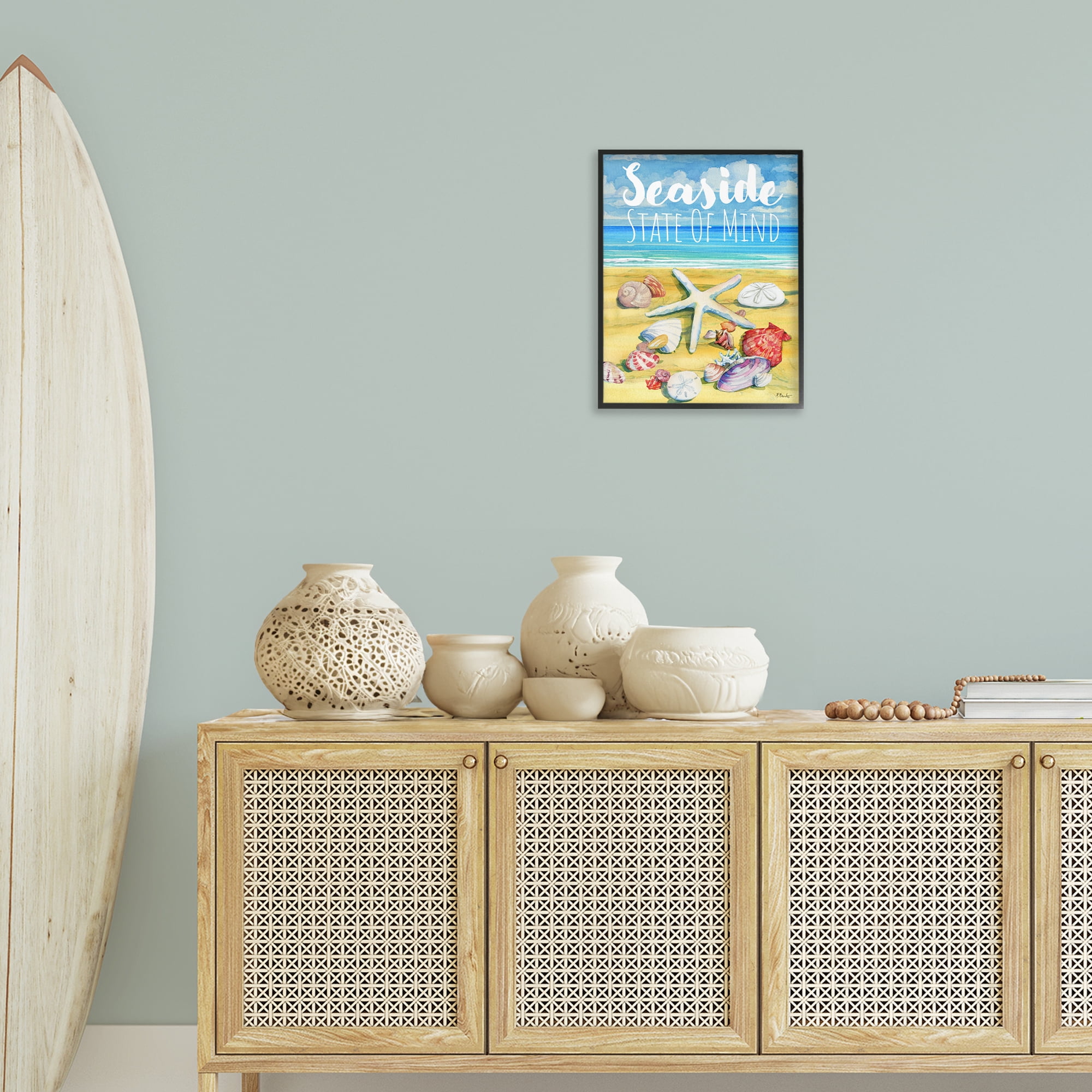 Stupell Industries Seaside Sandy Shells Coastal Painting Black Framed Art Print Wall Art, 16 x 20
