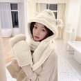 thumbnail image 2 of HNMKIU Bear Ears Winter Hat with Gloves and Scarf Hat Set for Women 3-Piece Warm Knitted Set for Outdoor Cold Weather Z01_White，One Size, 2 of 5