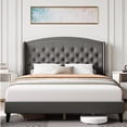 thumbnail image 3 of Queen Size Bed Frame, Modern Platform Bed with Upholstered Wingback Button Tufted Headboard, Grey, 3 of 6