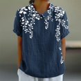 thumbnail image 2 of Blouses pour Femmes, T-Shirt Décontracté Imprimé Mode Manches Courtes Col Poupée Mignon Coton et Lin Blouse, 2 of 5