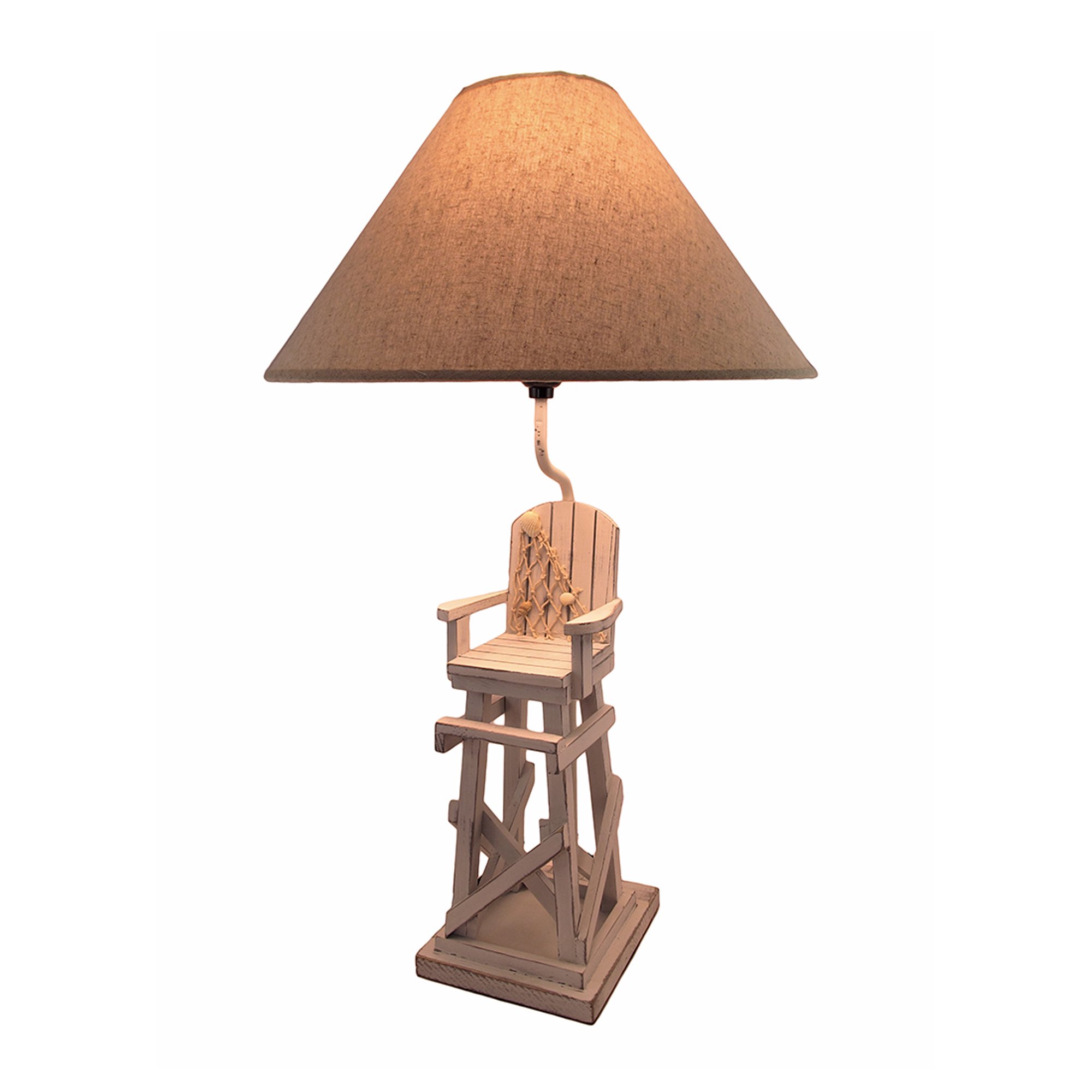Whitewashed Beach Lifeguard Chair Table Lamp With Linen Shade 28