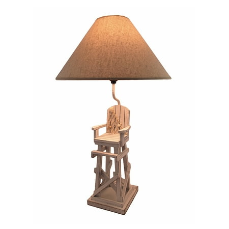 Chair Table Lamp - Whitewashed Beach Lifeguard Chair Table Lamp with Linen Shade 28 In.