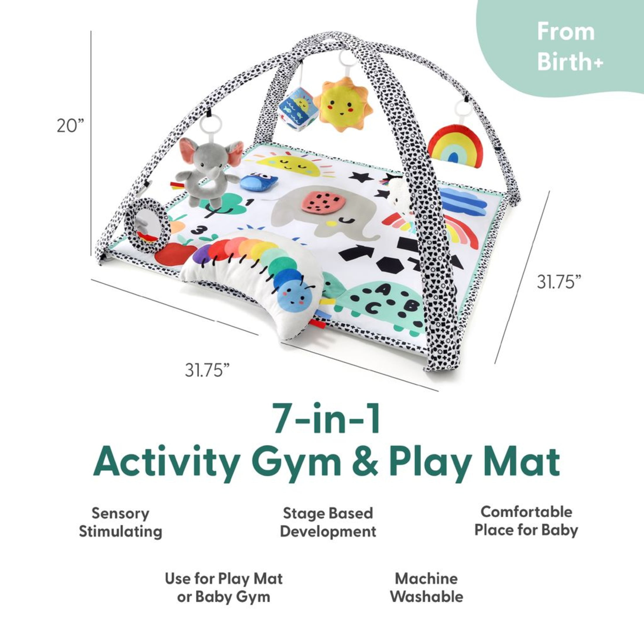 The Peanutshell Elephant-Themed 7-in-1 Activity Play Gym and Playmat for Babies, 7-Piece