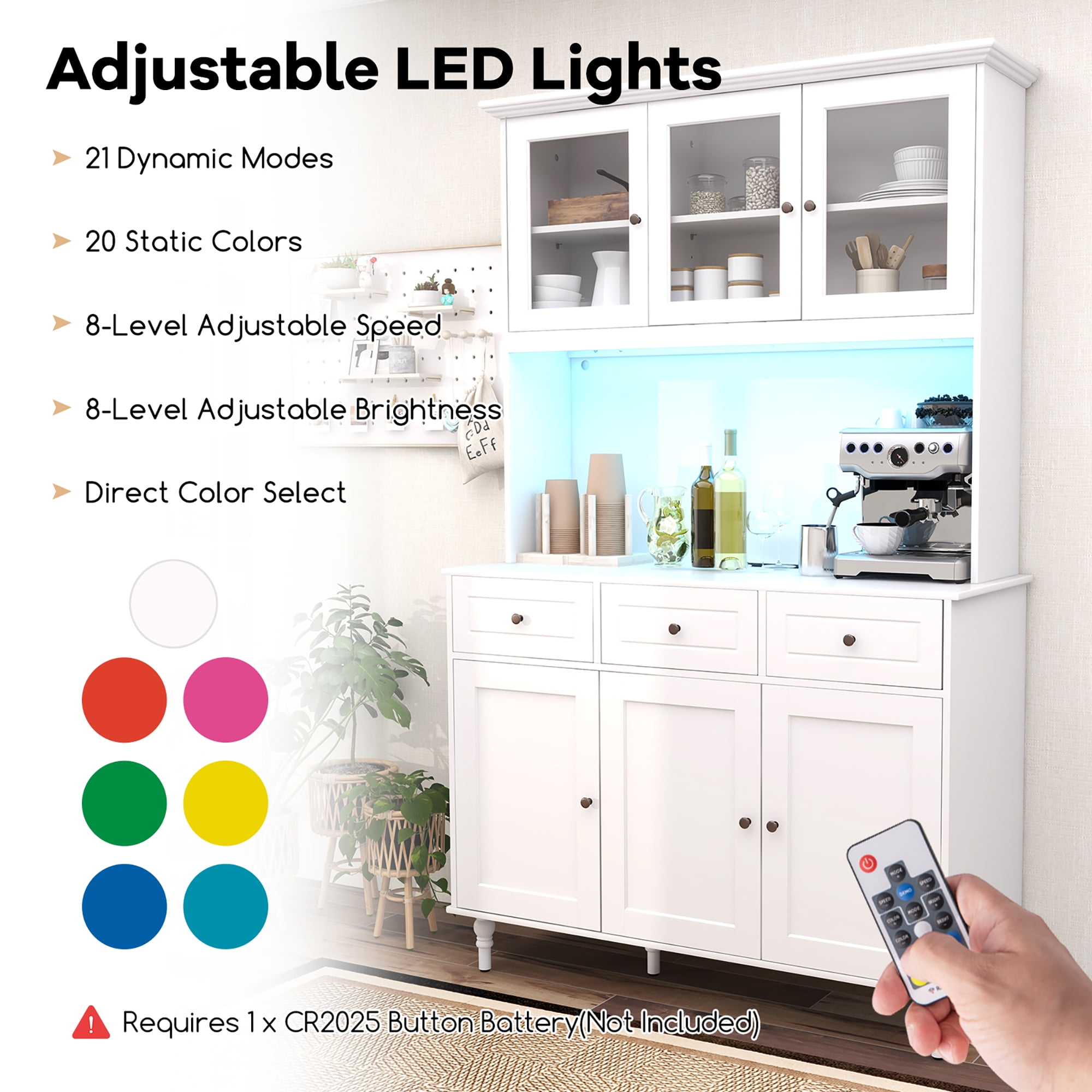 Gymax 77'' Tall Kitchen Pantry Storage Cabinet with LED Lights and Power Outlets