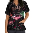 thumbnail image 2 of Luxalzxs Womens New Years Eve Scrub Tops Short Sleeve V-Neck Happy New Year Print Blouse Nursing Uniform Workwear, 2 of 5