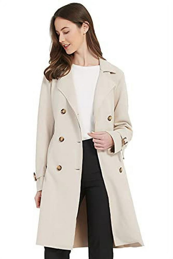 Women's Faux Suede Round Collar Trench Coat Mid Long Overcoat