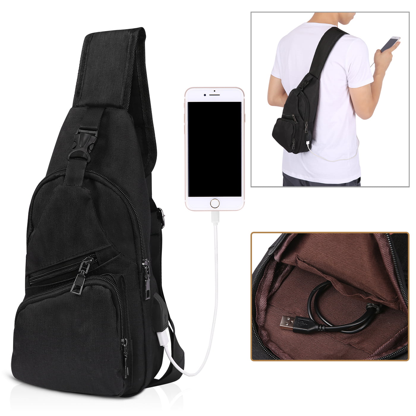 Mens Sling One Arm Bag Anti-Theft Backpack Crossbody Commute Travel Work Bag 