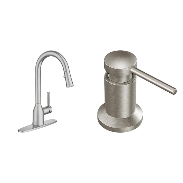 Grifo para fregadero de cocina Moen Adler 87233SRS con dispensador 3942SRS