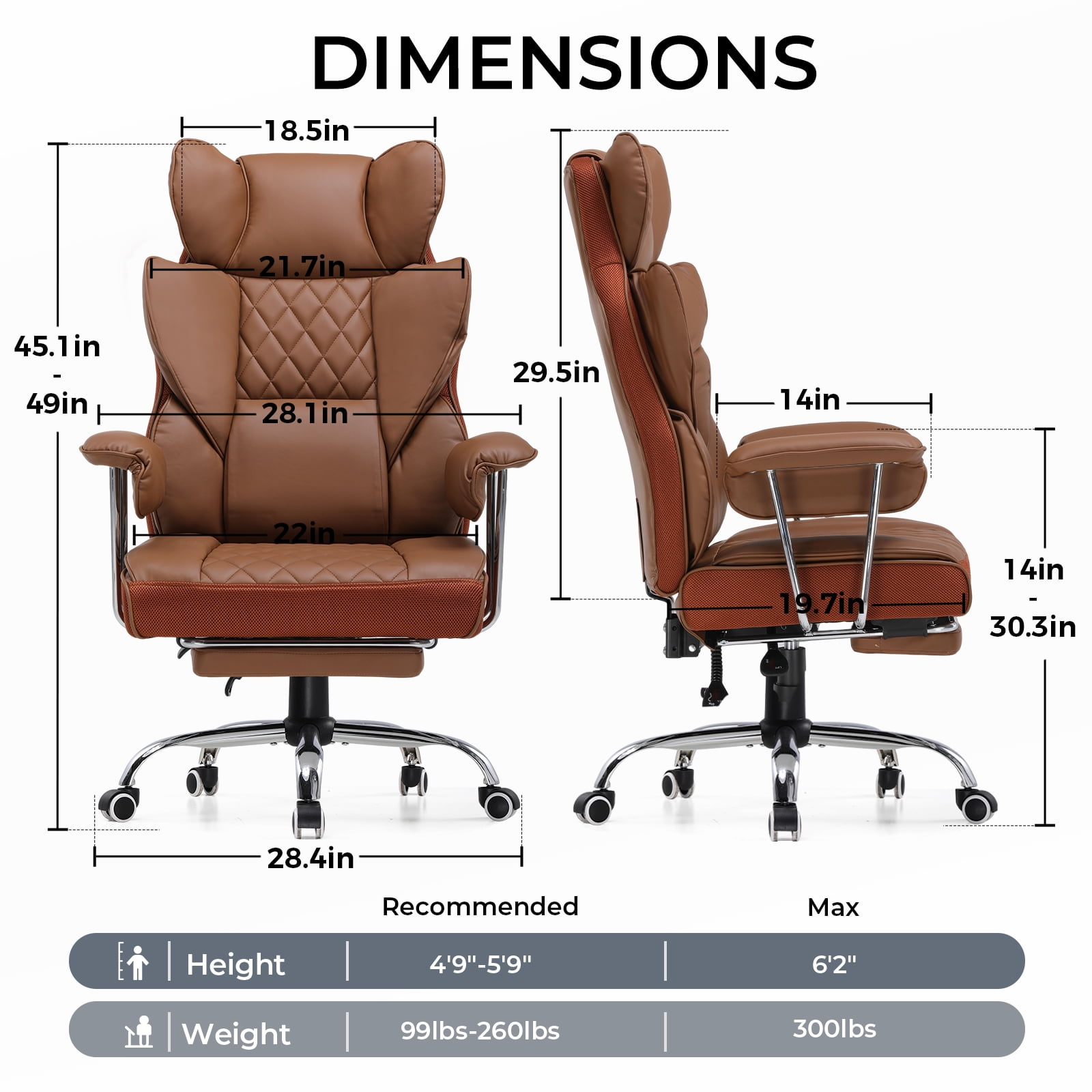 CloudRest Pro Big and Tall Gaming Chair, High Back PU Leather Office Chair with Footrest, Ergonomic Executive Chair with Pocket Spring Lumbar Support & Soft Fixed Armrests
