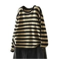 thumbnail image 6 of ClodeEU Women's Round Neck Striped Sweaters,Oversized Knit Pullover ,Fall Fashion Sweater Jumpers Tops Black,Womens Plus M, 6 of 6