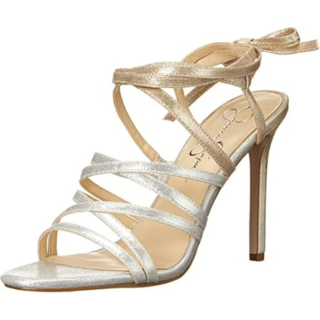 Jessica Simpson Jexilla Silver Gold Stiletto Heeled Tie-up High Strappy Sandal (6.5, Silver/Champagne)