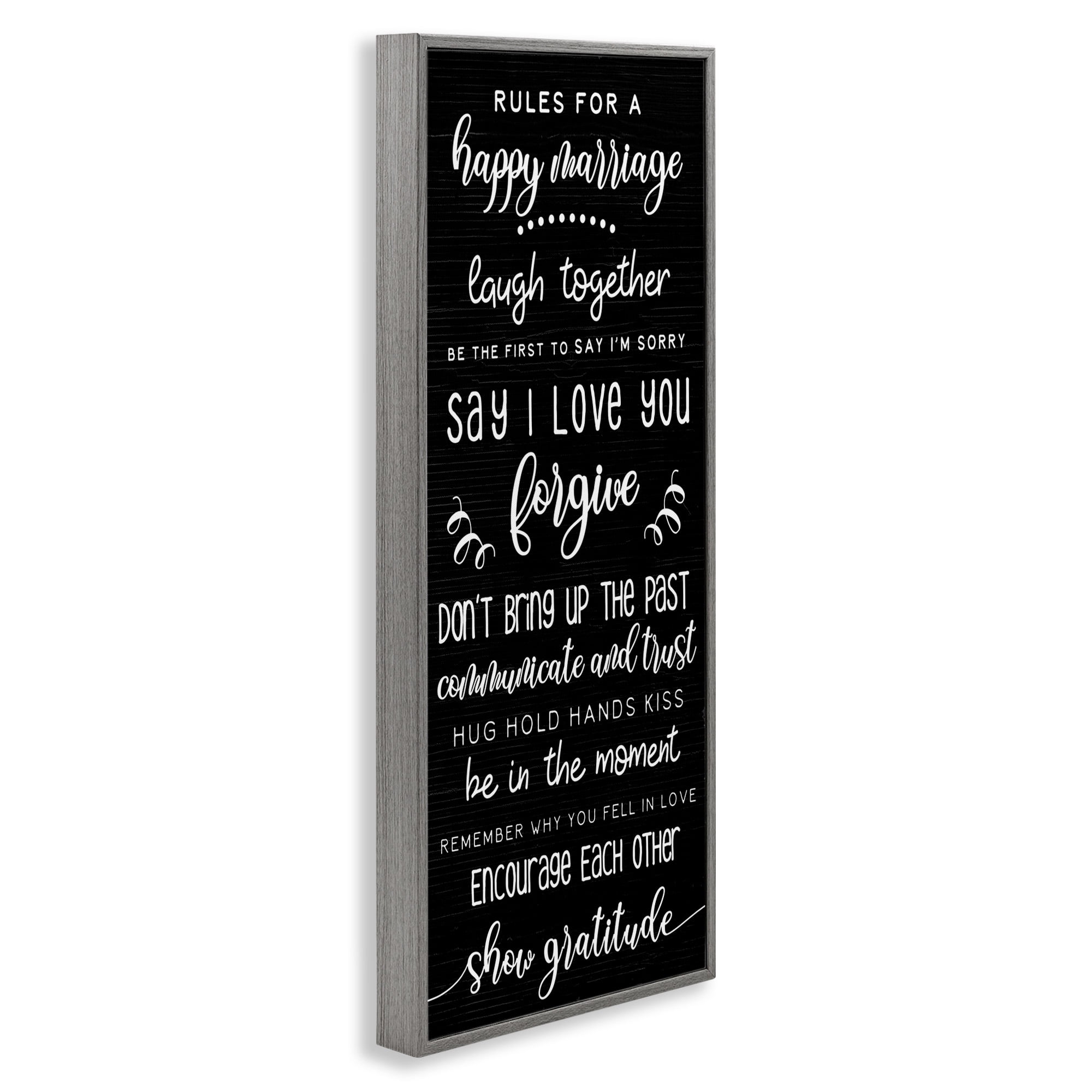 Stupell Industries Rules for Happy Marriage Typography Painting Gray Framed Art Print Wall Art, 10 x 24