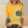 thumbnail image 2 of CYMMPU Loose Fit Crew Neck Flower Printed 3/4 Sleeve Tunic Tops Spring Tops Blouses for Women Dressy Casual Summer Fashion Shirts Lightweight Basic T-Shirts Yellow S, 2 of 5
