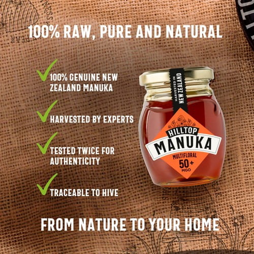 Hilltop Honey Manuka MGO50+ Honey 225g, British Import (Pack of 2)