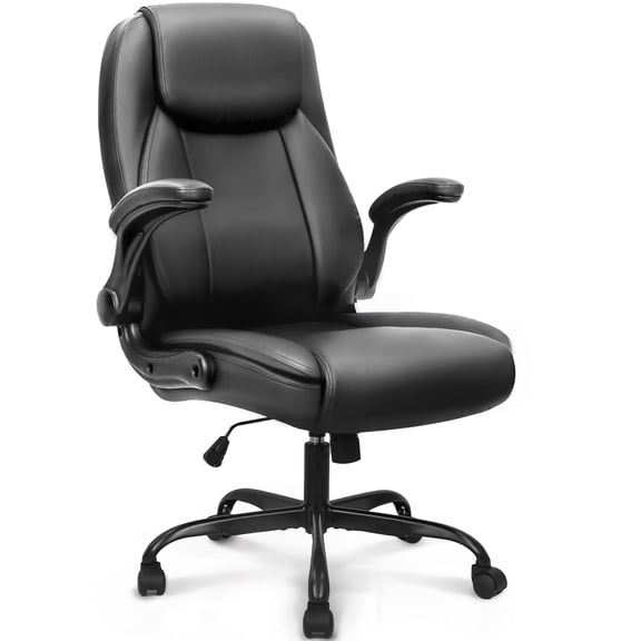 NEO CHAIR Office Desk Chair, High Back PU Leather with Flip-up Arms, Black