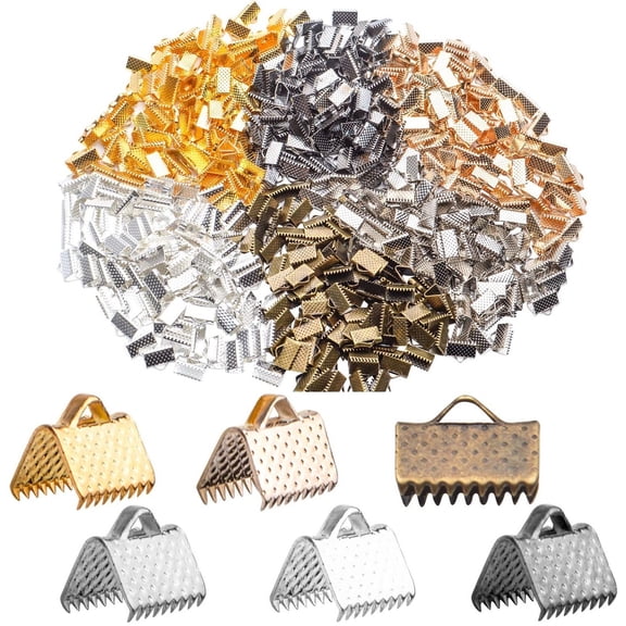 600Pcs Alloy Ribbon Clamps Ends Mixed Colors Ribbon Ends Crimp Ends Jewelry Making Findings for DIY Choker Anklets Crafts Making
