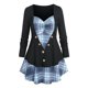 thumbnail image 1 of Camiseta Acanalada Talla Extra a Cuadros Rosegal Mangas largas de talla grande, 1 of 5