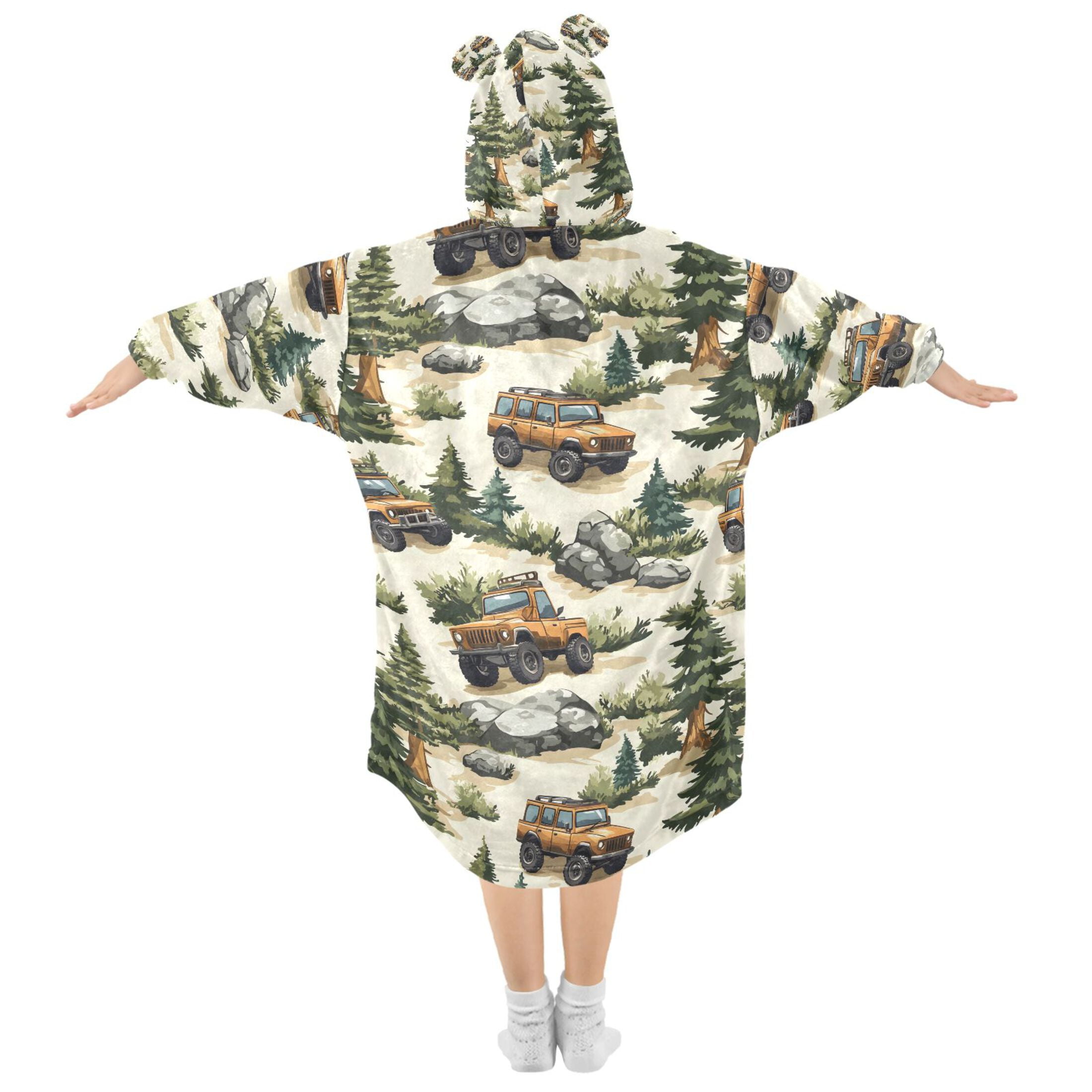Wearable Blanket Christmas Hoodie for Road Cars Flannel Hooded Blanket with Pockets and Sleeves Suitable