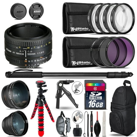 Nikon AF 50mm 1.8D - 3 Lens Kit + Tripod + Backpack - 16GB Accessory