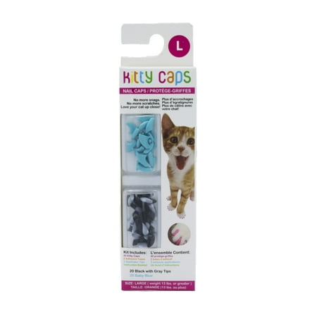 UPC: 0742797787237 | Kitty Caps Nail Caps for Cats  Black with Gray Tips and Blue  Large