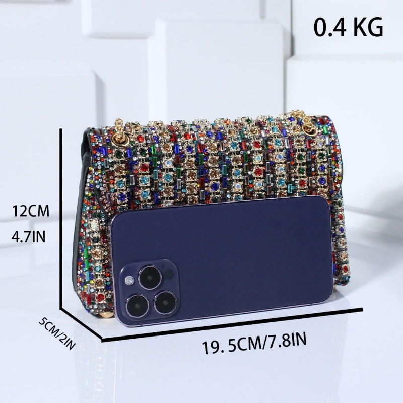 Vintage Women’s Bag Mini Crossbody Shoulder Bag Chain Strap Clutch Purse Rhinestone Evening Bag Crystal Embellishment Messenger Bag Fashion Accessory Casual Totes Multicolor Gold Silver Black Hobos