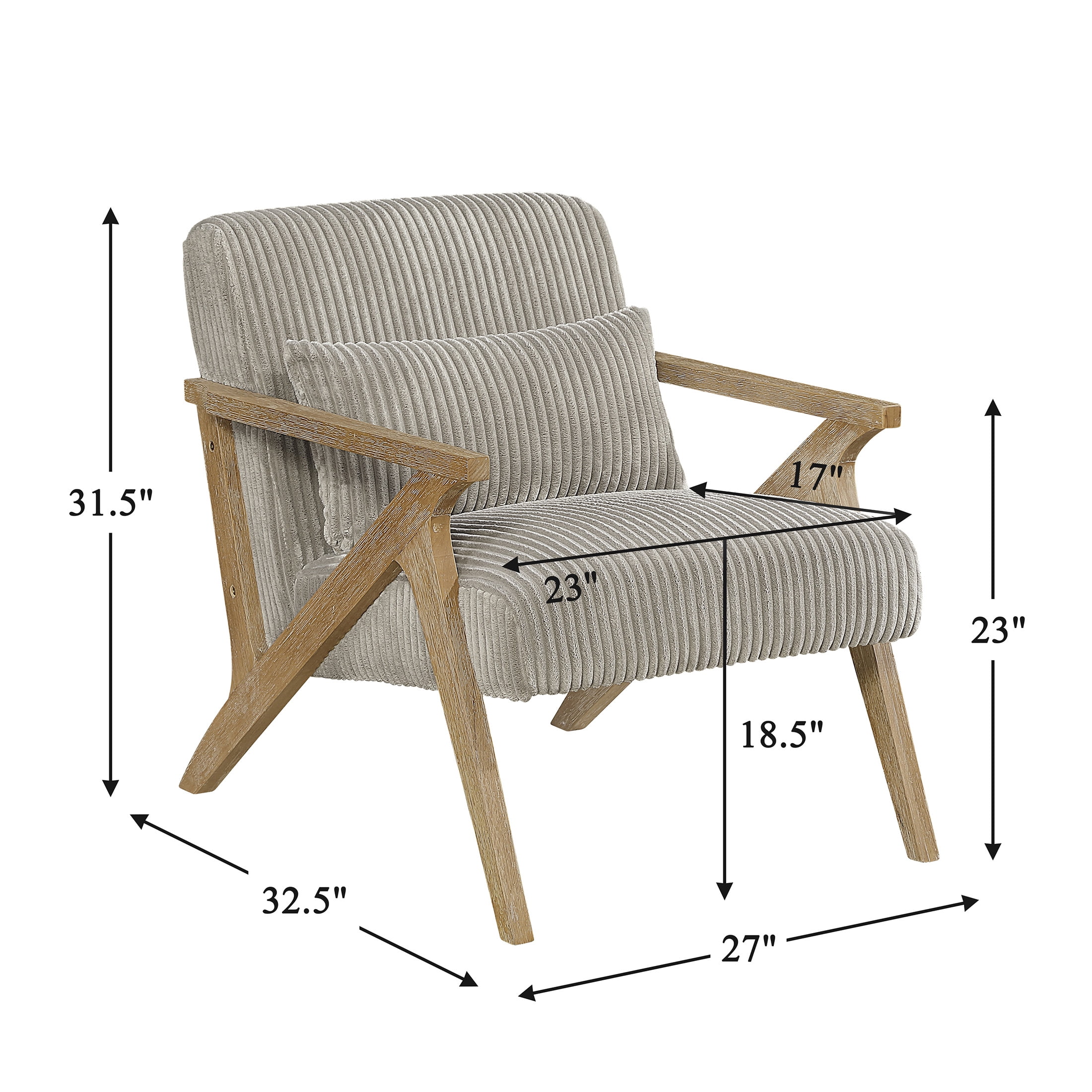 OakvillePark Papyrus Solid Rubberwood Frame Corduroy Accent Chair, Taupe