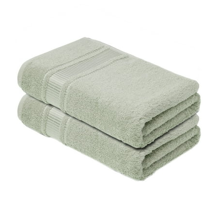 Melissa Linen Bath Towels Set of 2 Quick Dry Absorbent Turkish Cotton Bathroom Towels - Green