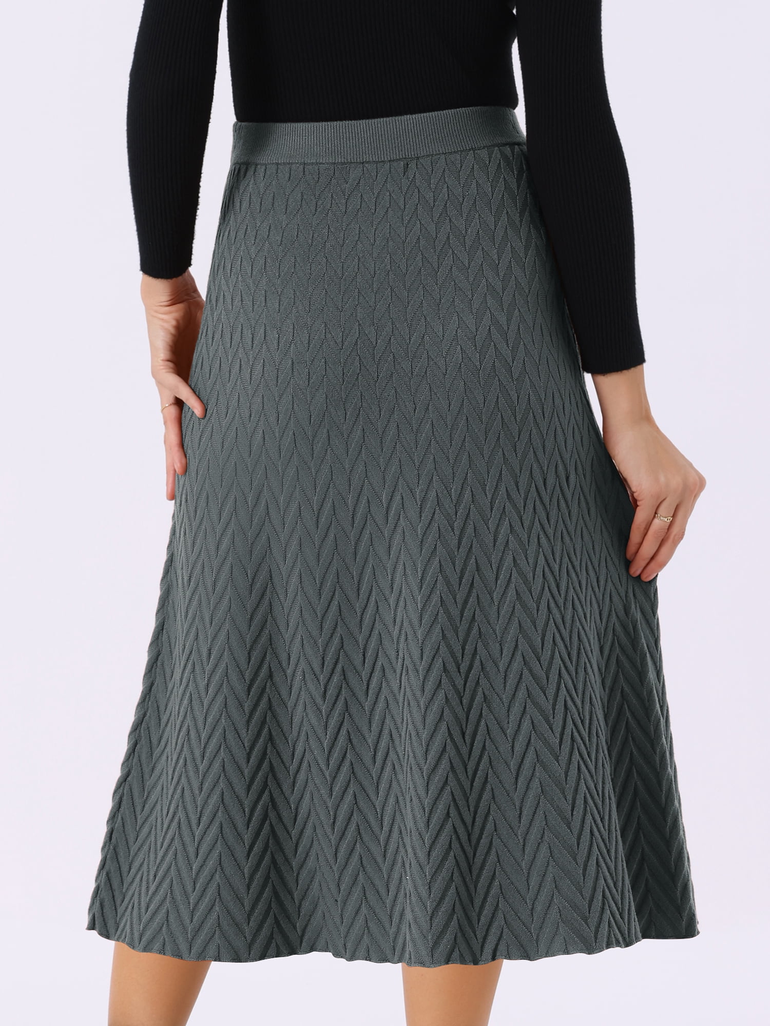 DARING DIVA Women's A-Line Skirts Stretchy Sweater Midi Skirt M Dark Gray