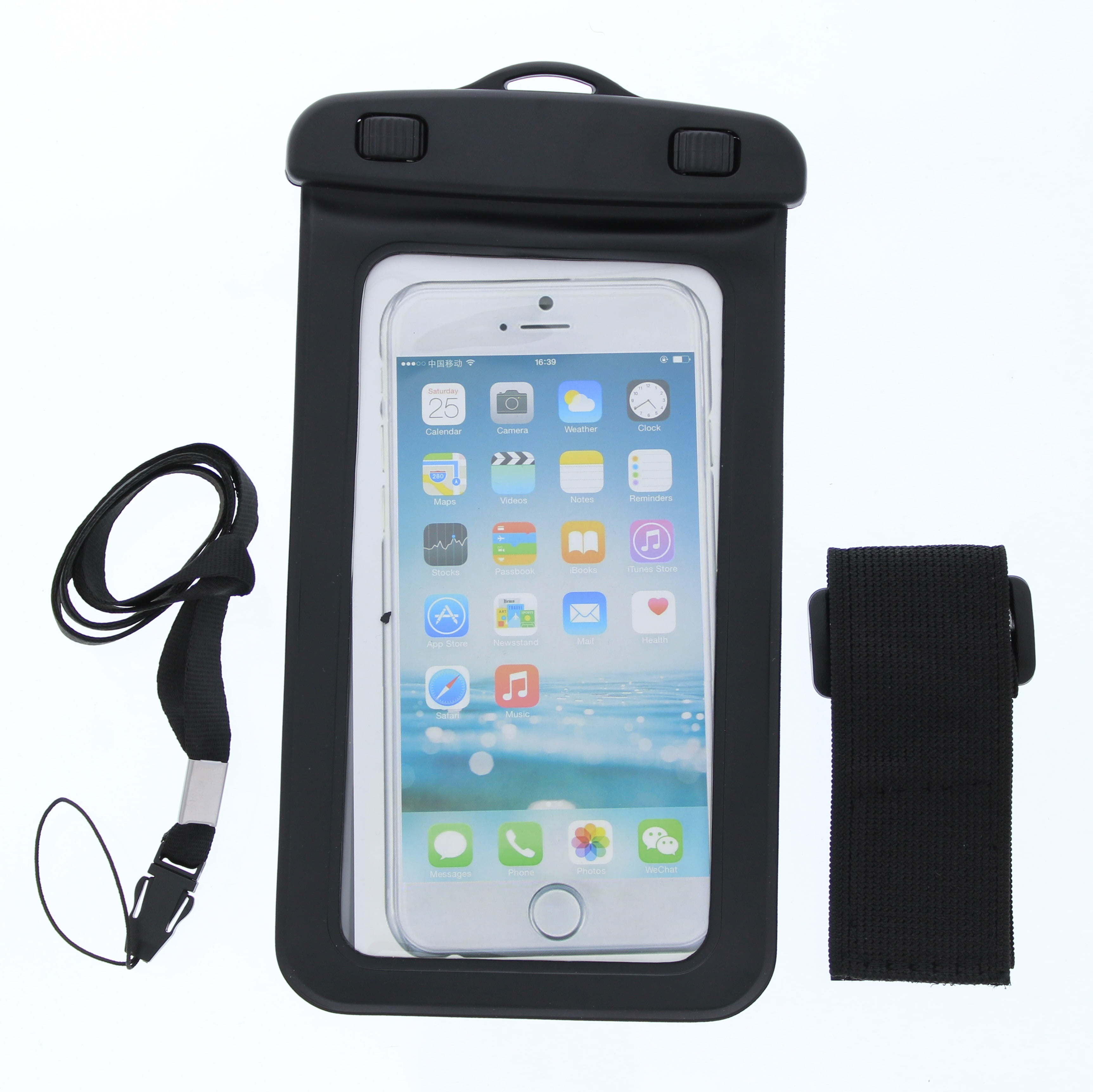 Black Waterproof Phone Carrying Pouch with Arm Strap and Lanyard ...