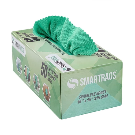Arkwright Smart Rags (Box of 50) - Reusable Microfiber Cleaning Cloths for Home, Auto Shops, 16 x 16 in, Green