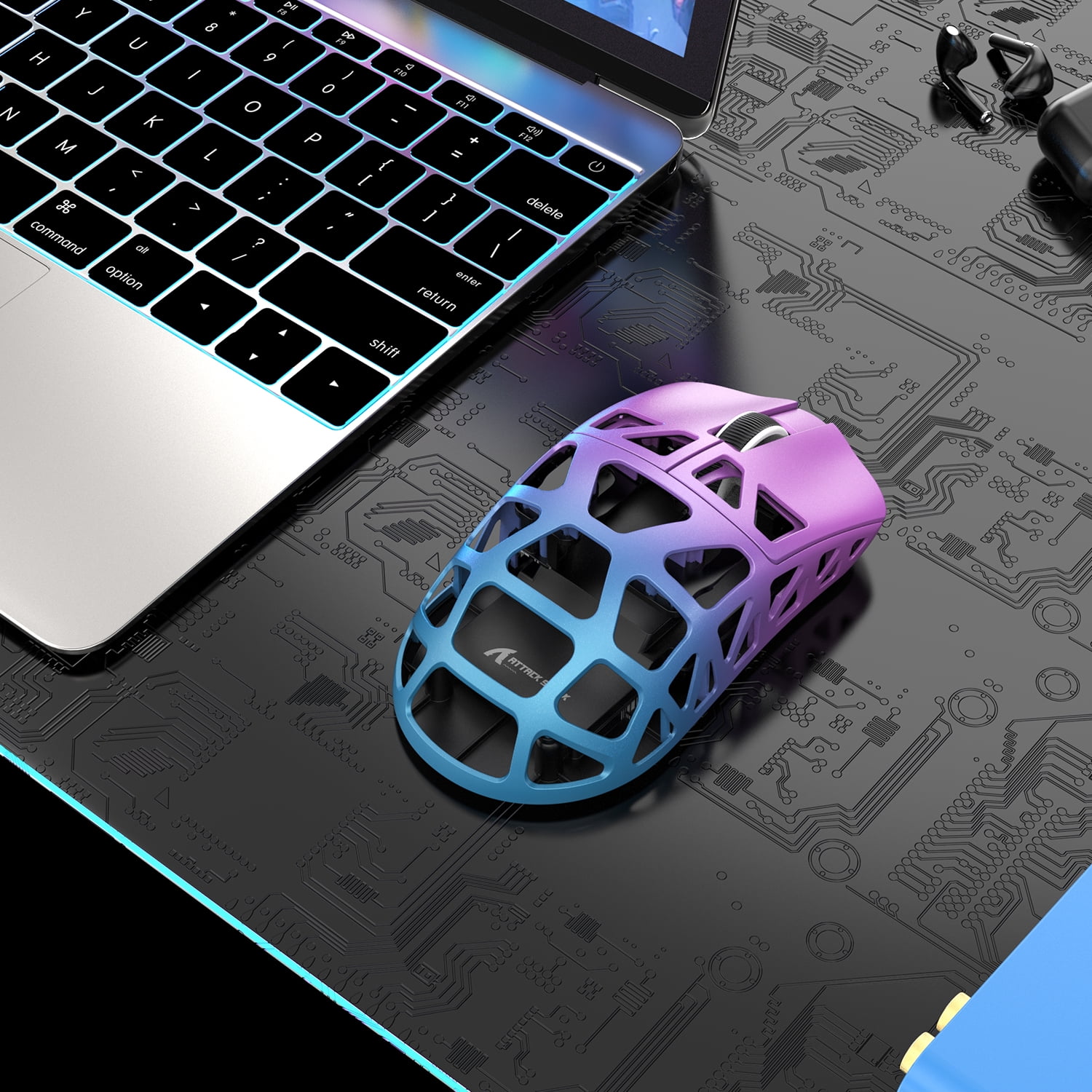 ATTACK SHARK R3 46g Superlight Magnesium Alloy Wireless Gaming Mouse, BT/2.4Ghz/Wired Computer Mouse, 8000Hz Wireless Polling Rate, PAW3395 26K DPI Sensor, Programmable Mice, PC/Laptop/Mac (Purple)
