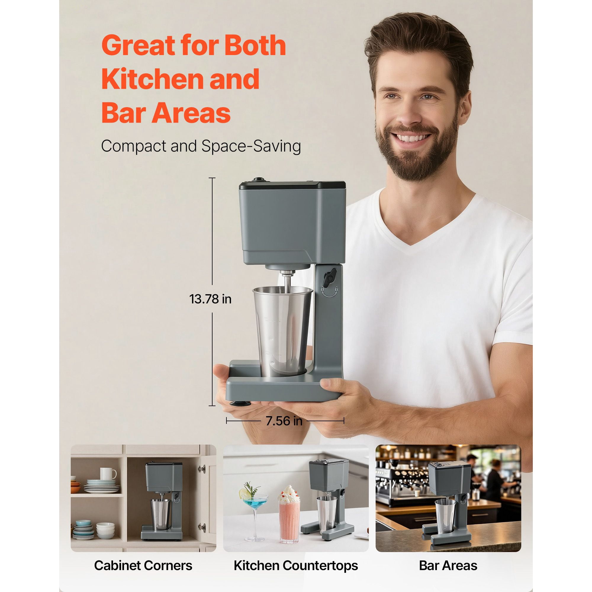 150W Milkshake Maker with Dual Speed, Stainless Steel Stirring Rod, Adjustable Mixing Head, for Home Kitchen Bar Beverage Shop