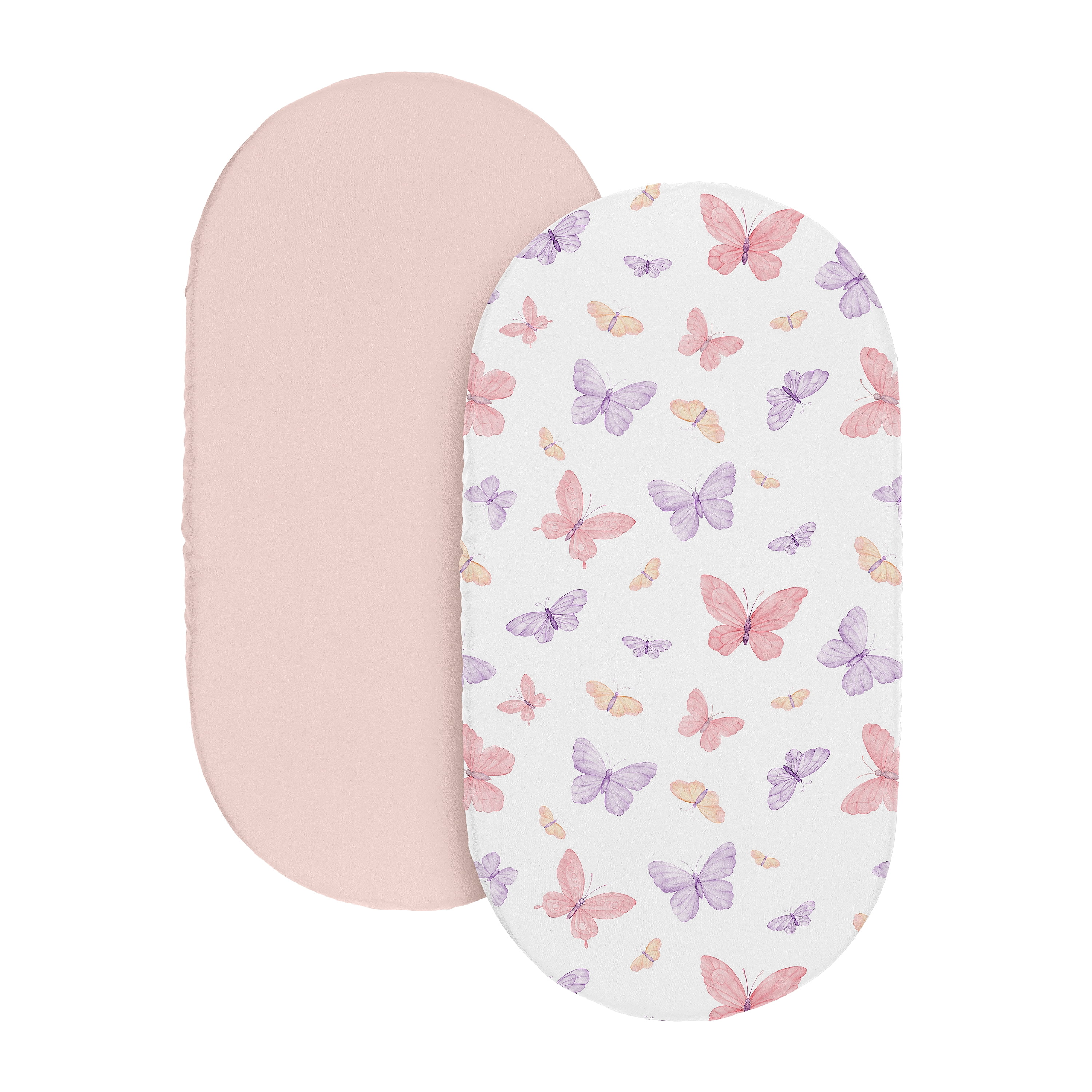 Sweet Jojo Designs Butterfly Blush Pink and Purple Girl Baby Bassinet Fitted Sheets Set 2 Piece